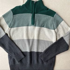 Nautica Green/Gray/Cream Stripe Half zip Sweater